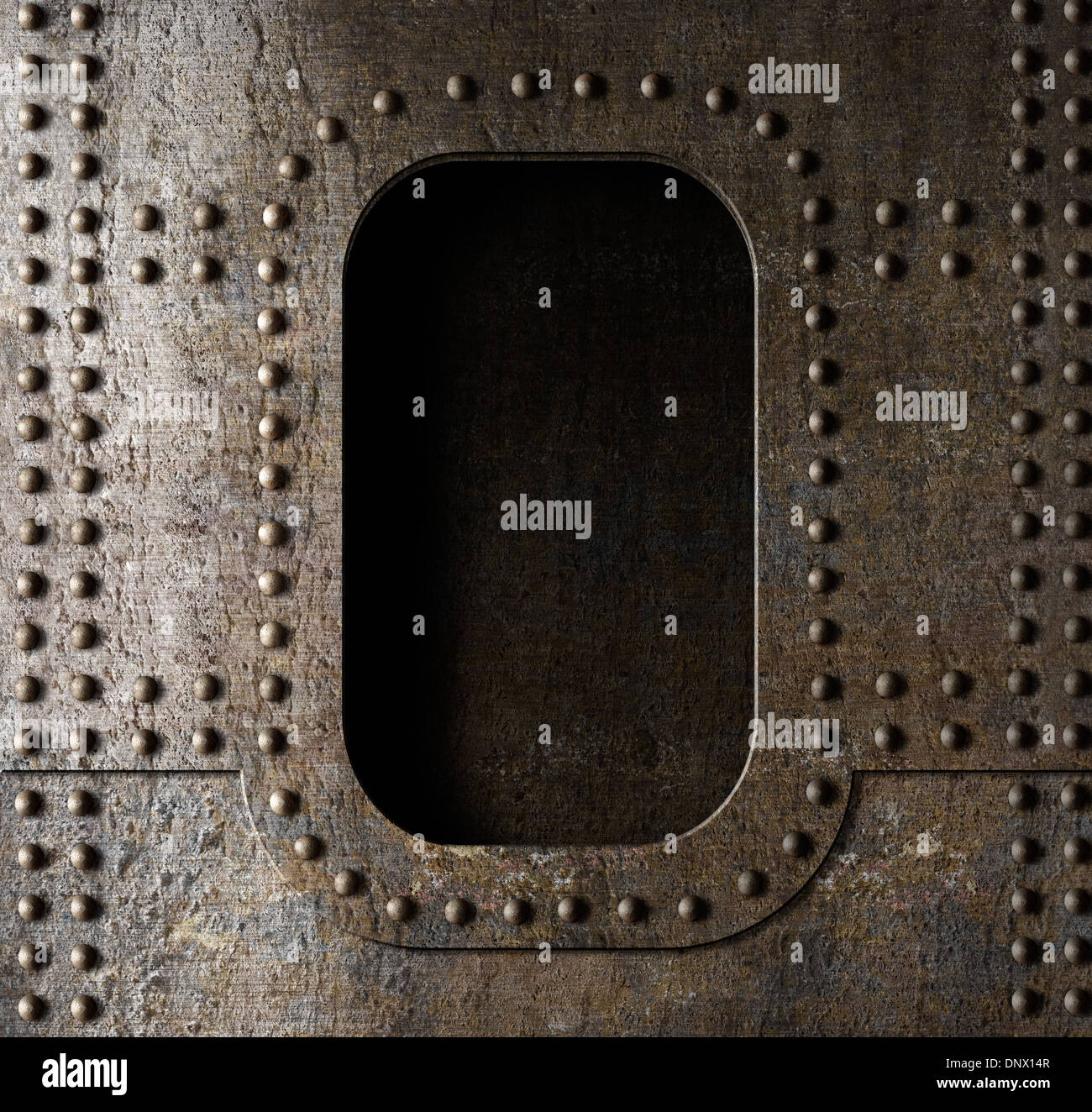 Vecchi oblò metallici sullo sfondo Foto Stock