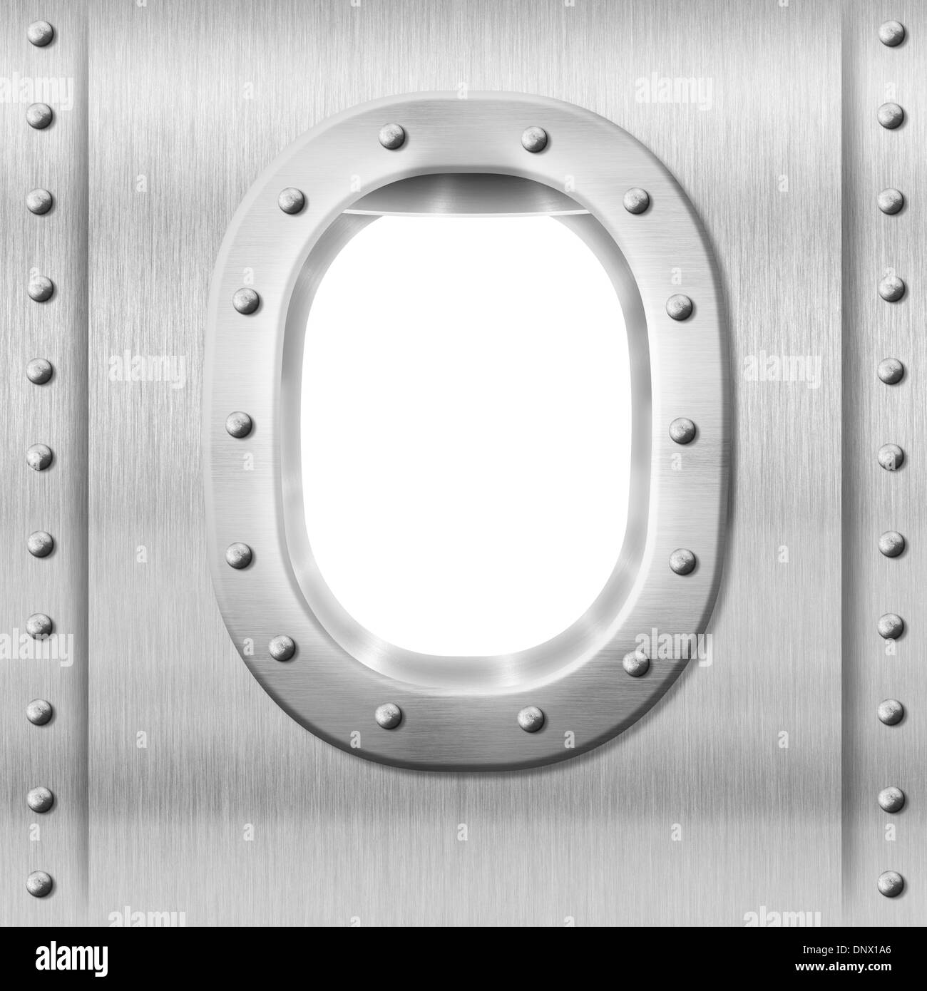 Oblò di metallo o di sfondo finestra Foto Stock