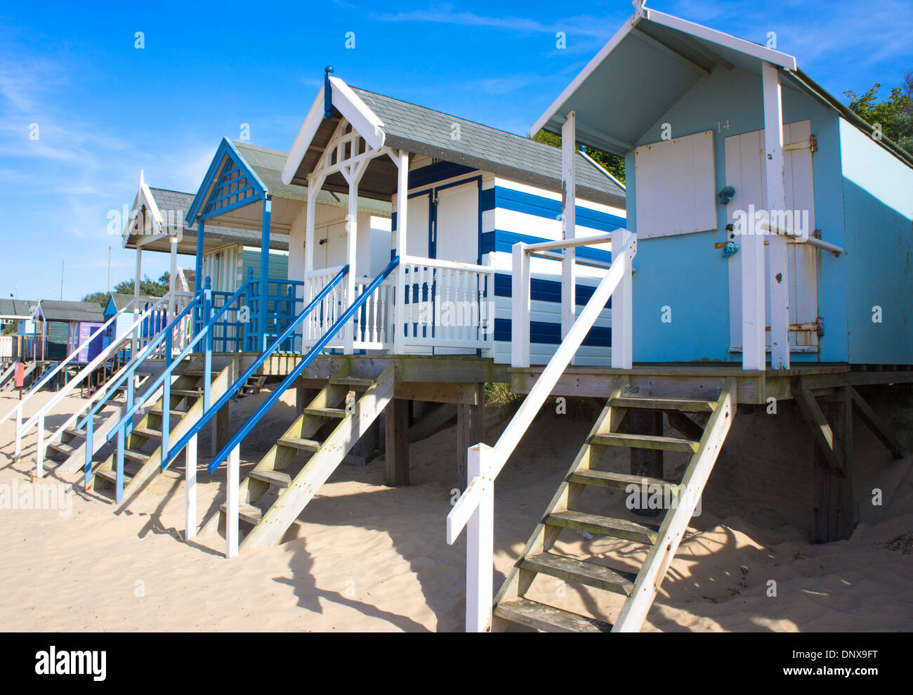 Spiaggia di capanne, Pozzi-next-il-Mare, Norfolk Foto Stock