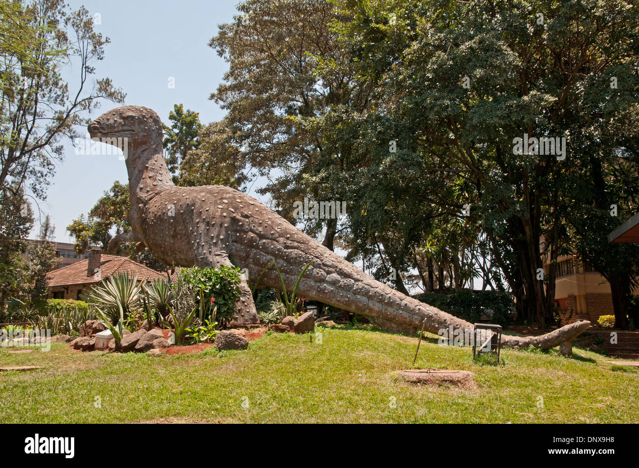 Statua di dinosauro effige al di fuori di Nairobi Museo Nazionale del Kenya Africa Foto Stock