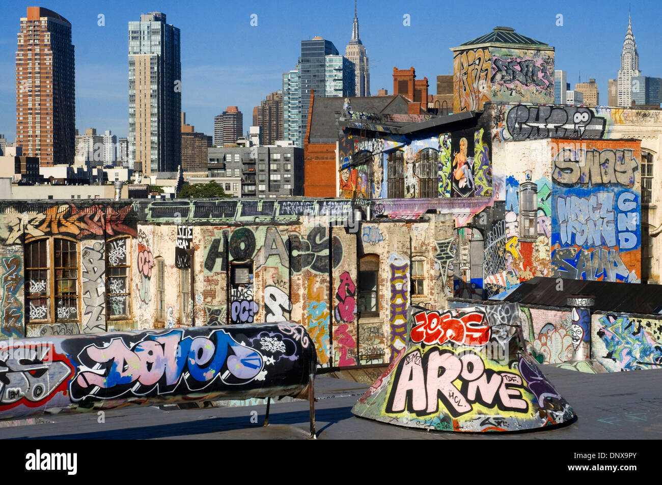Stati Uniti New York Manhattan turismo estate bella prety icona liberty incons PS1 gli amanti dei graffiti dipinti di vernice metropolitana linea 7 metropolitana Foto Stock