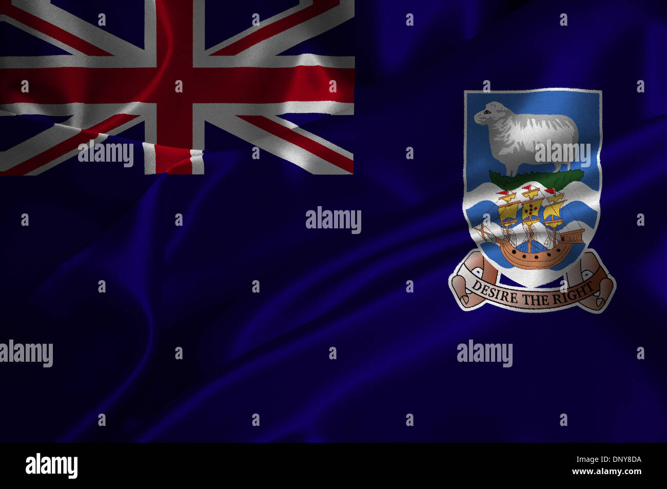 Isole Falkland bandiera su raso texture. Foto Stock