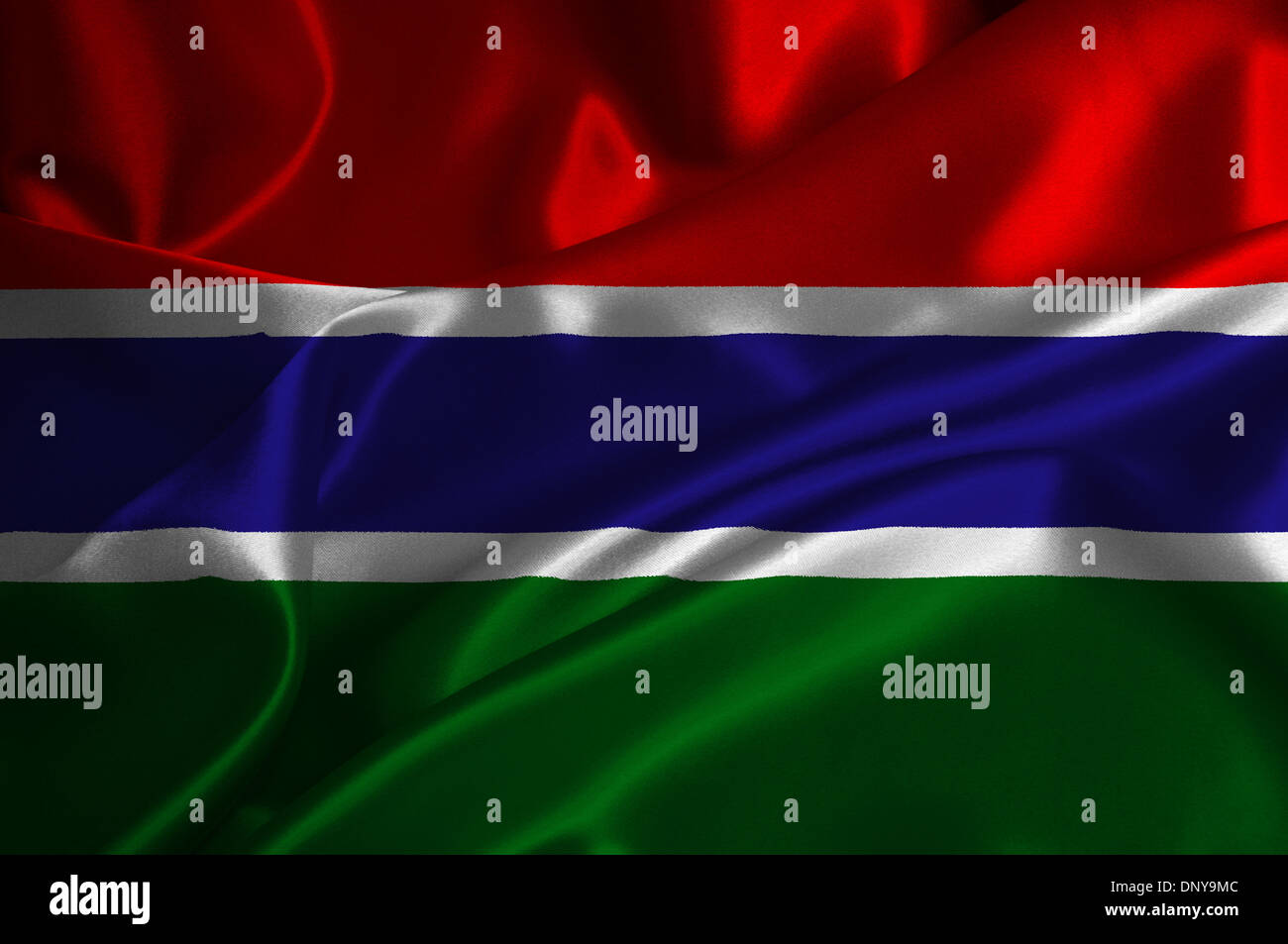 Gambia bandiera su raso texture. Foto Stock