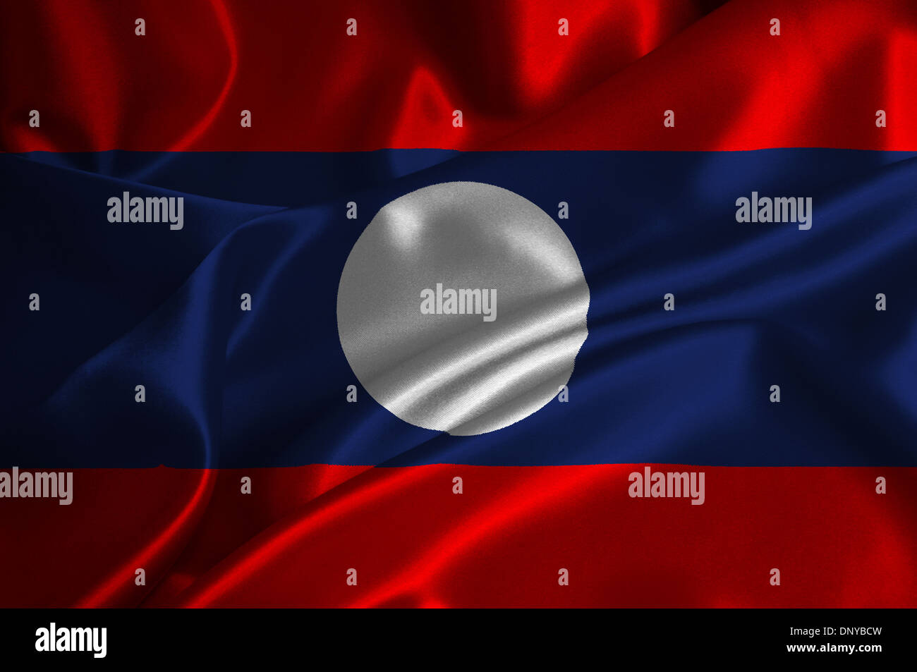 Laos bandiera su raso texture. Foto Stock