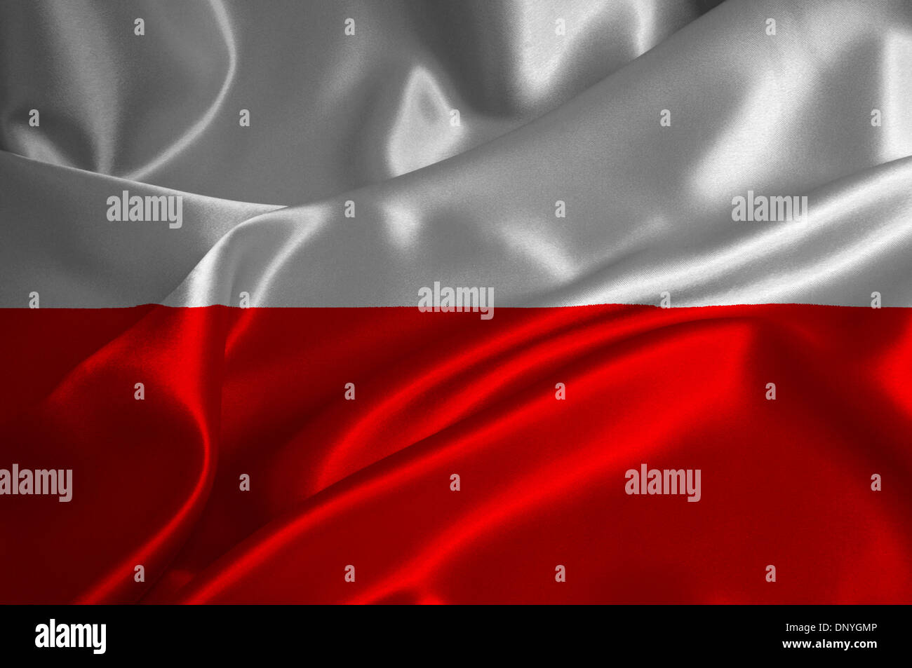 Bandiera della Polonia sulla tessitura satinata. Foto Stock