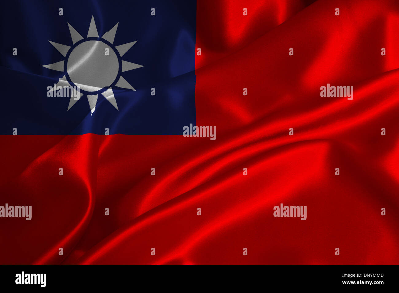 Bandiera di Taiwan sul raso texture. Foto Stock