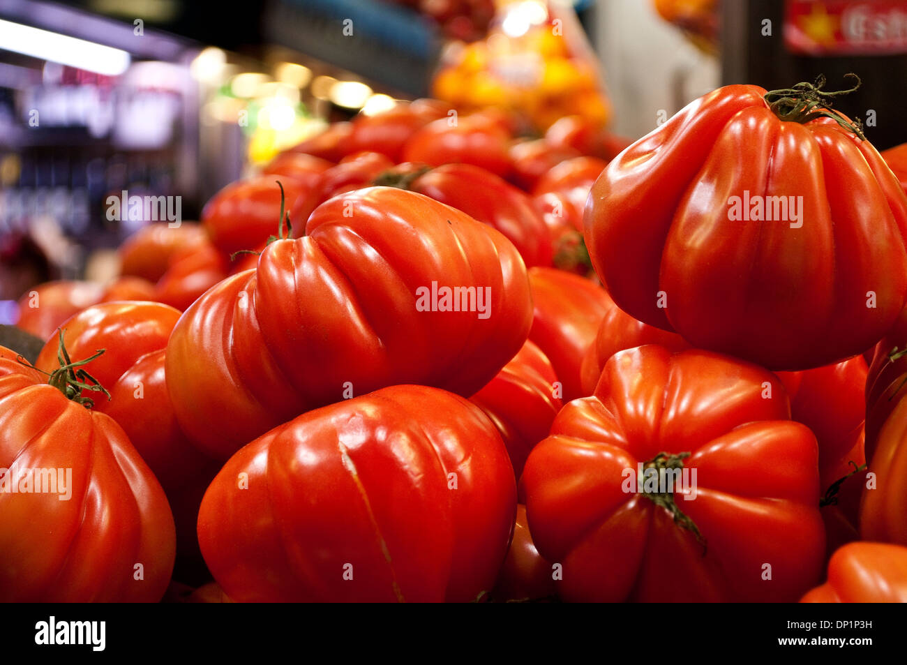 Pomodori, al mercato della Boqueria, La Rambla, Barcelona, Catalogna, Spagna Foto Stock
