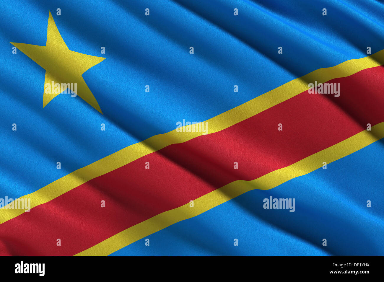 Bandiera della Repubblica Democratica del Congo sventolare nel vento Foto Stock