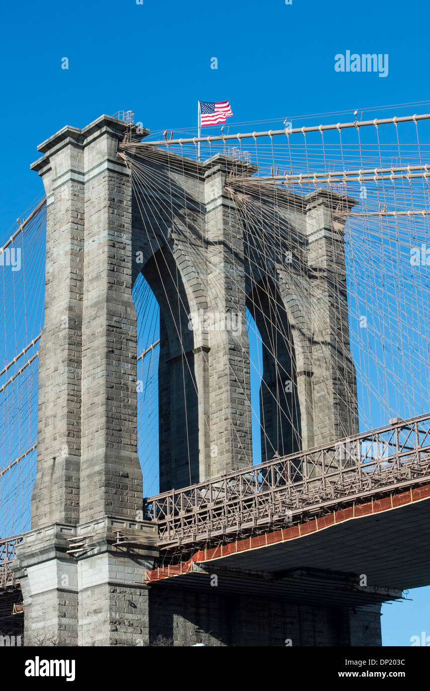 Ponte di Brooklyn, Manhattan, New York, New York, Stati Uniti d'America Foto Stock