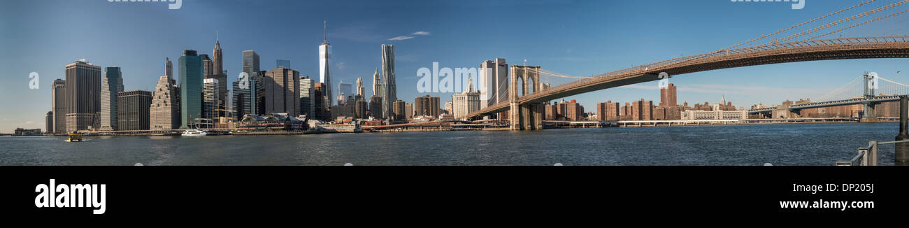 Punta meridionale di Manhattan con il ponte di Brooklyn, Manhattan, New York, New York, Stati Uniti d'America Foto Stock