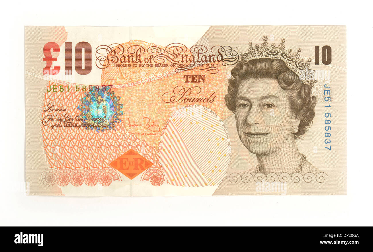 10 Pound Sterling nota, la banconota, anteriore Foto Stock