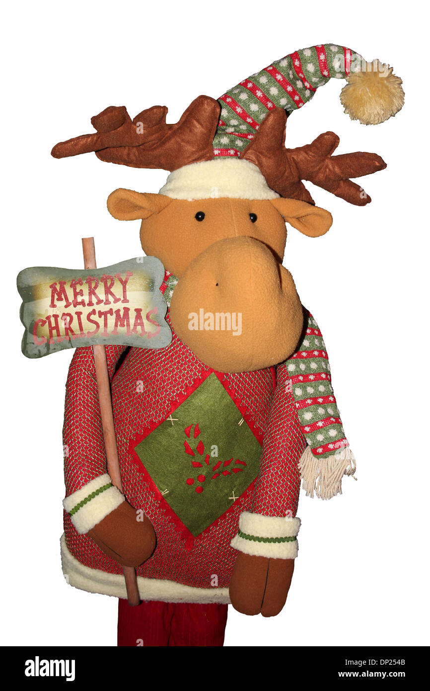 La renna Holding Merry Christmas segno Foto Stock