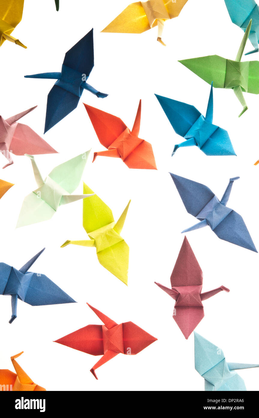 Set di variopinti uccelli origami Foto Stock