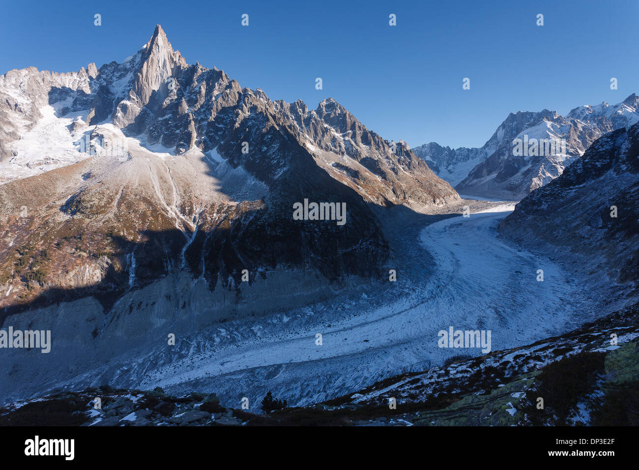 Glacier Montenvers - Mer de Glace, Chamonix, sulle Alpi francesi, Savoie, Francia, Europa Foto Stock