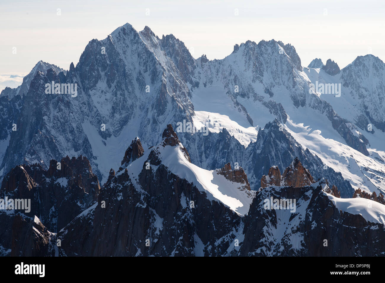 Aiguille Verte e Aiguille du plan, Chamonix, sulle Alpi francesi, Savoie, Francia, Europa Foto Stock