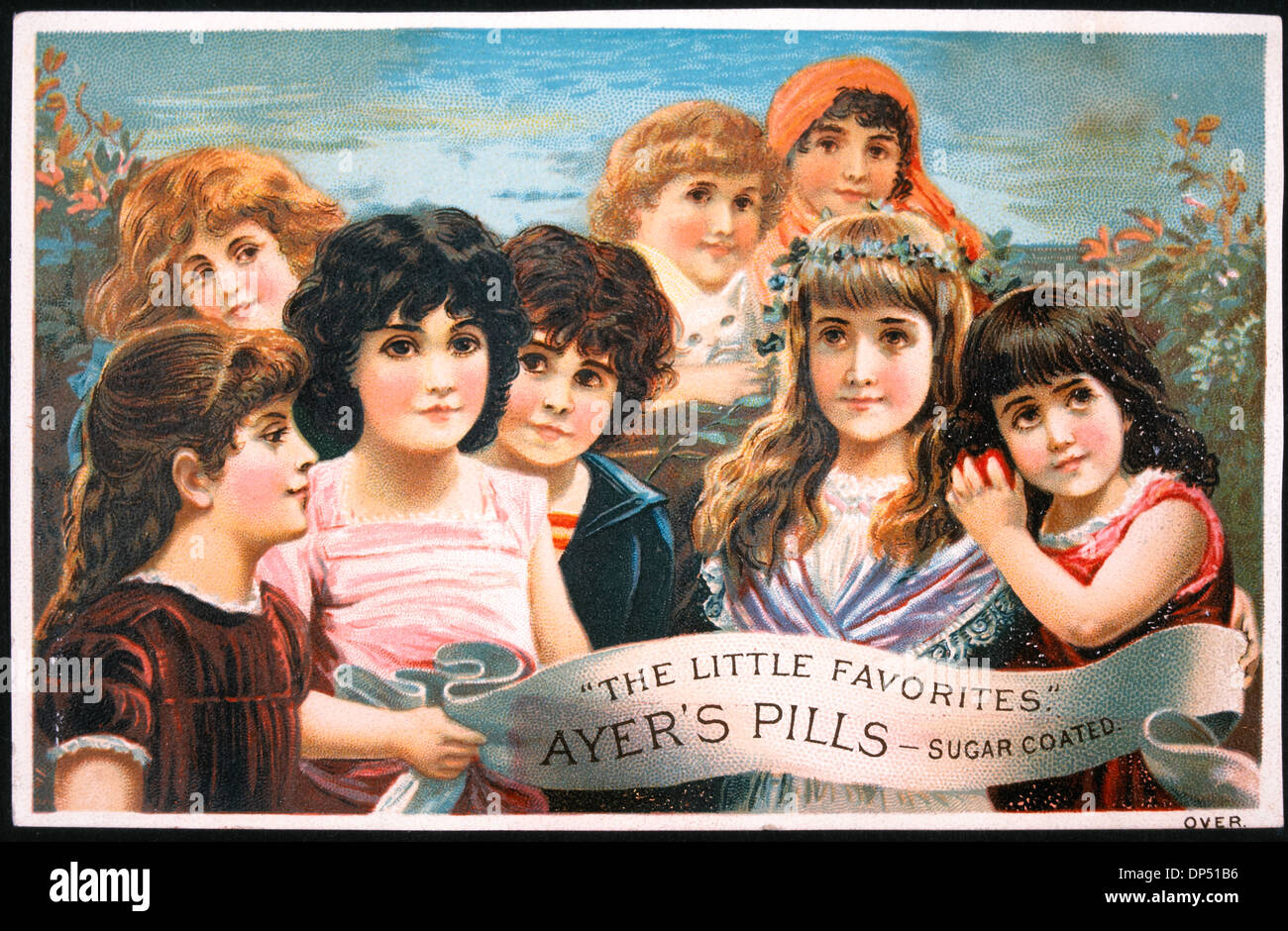 Un gruppo di giovani ragazze, Ayer's pillola, Vintage scheda commerciale, circa 1900 Foto Stock