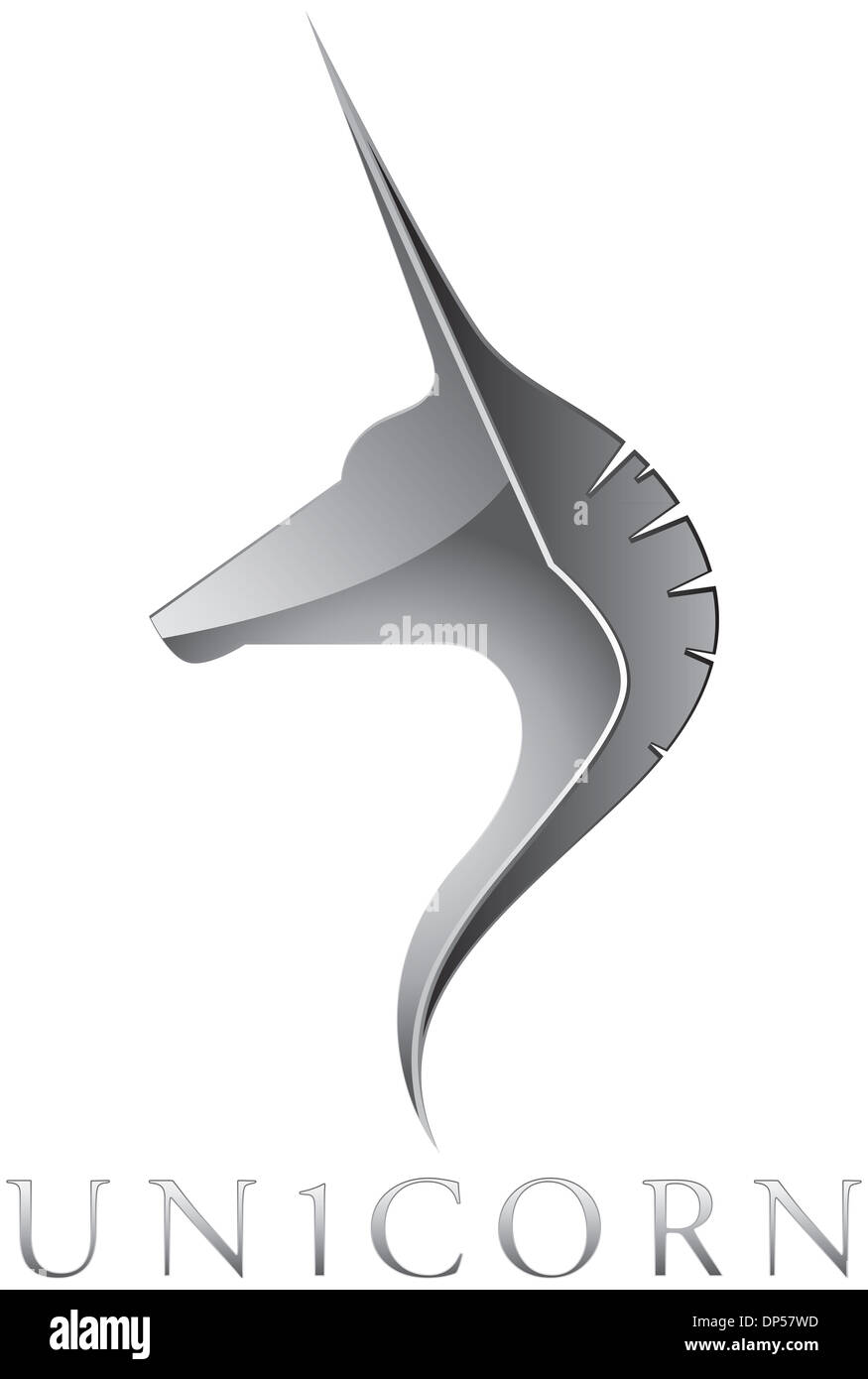 Argento testa Unicorn vettore Design emblema Foto Stock