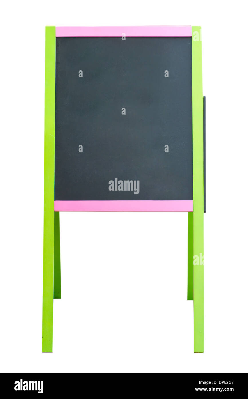 Blank chalk pannello pubblicitario isolato su bianco. Foto Stock