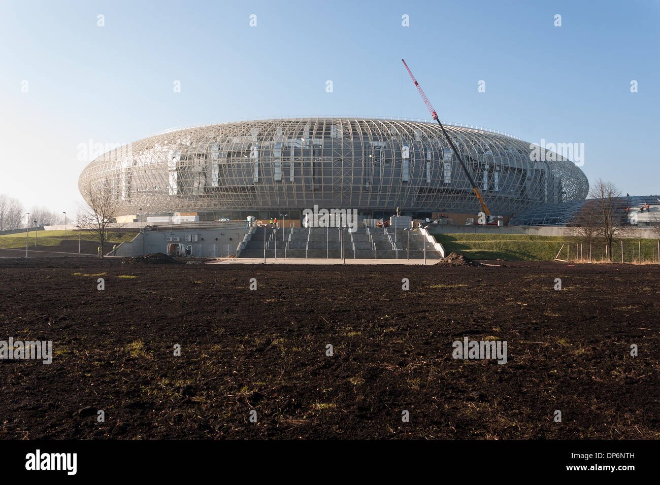 Nuova sala sportiva "Arena" in Czyzyny Cracovia durante la fase di costruzione Foto Stock