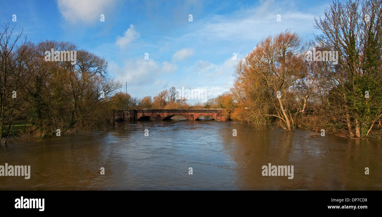 Iford ponti, Christchurch, Dorset, Regno Unito. 7 gennaio 2014 Iford ponti e home park Christchurch. livelli di acqua follwowing sfuggente inondazioni di inizio settimana Stan Maddams/Alamy News Foto Stock