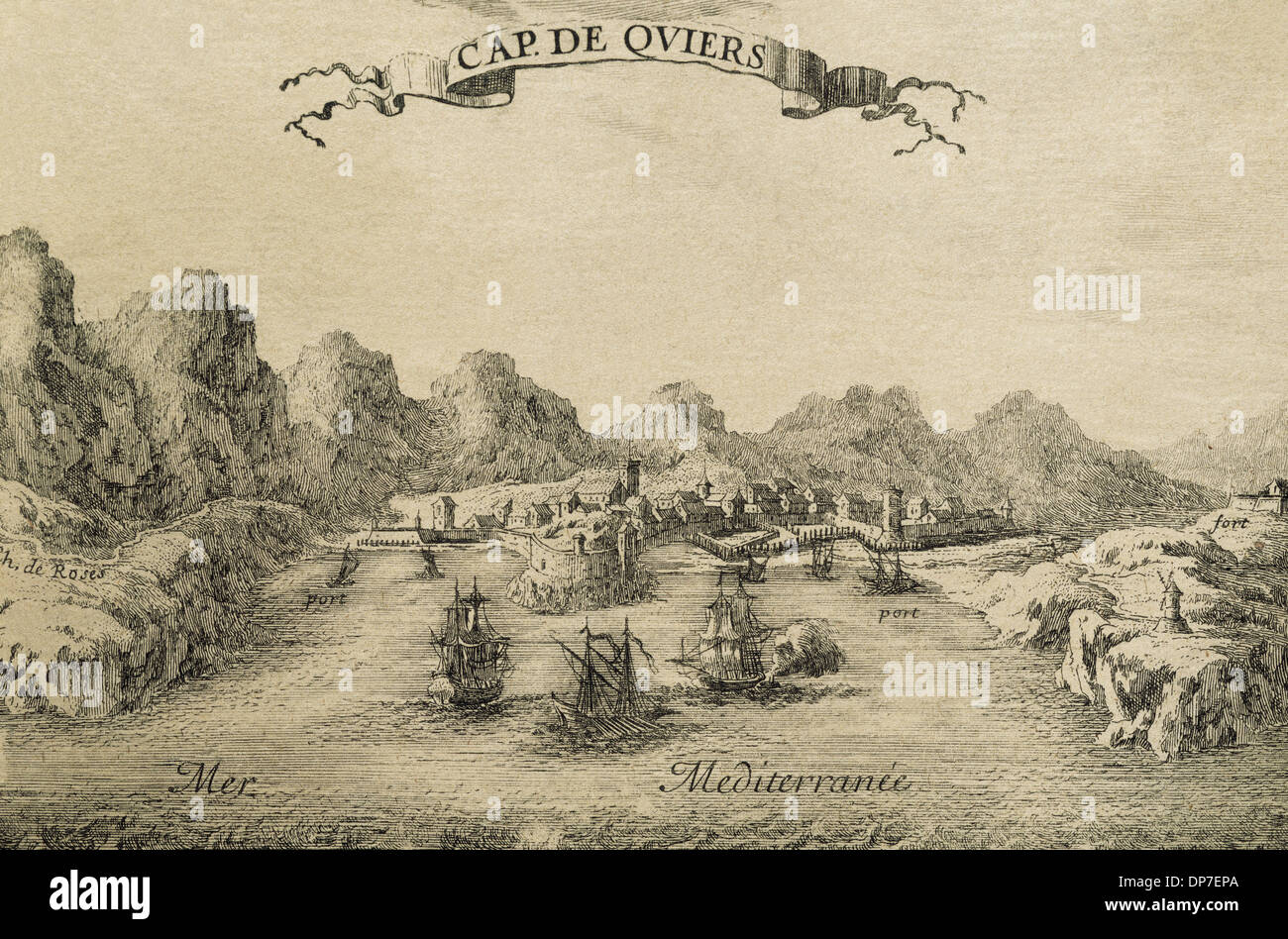 Spagna. Cap de Quiers (Cadaques). Incisione made​during negoziati del Trattato dei Pirenei, 1659. Foto Stock