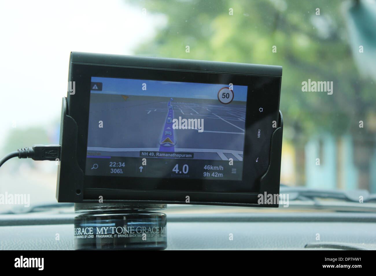 Dispositivo di navigazione GPS in auto Foto Stock