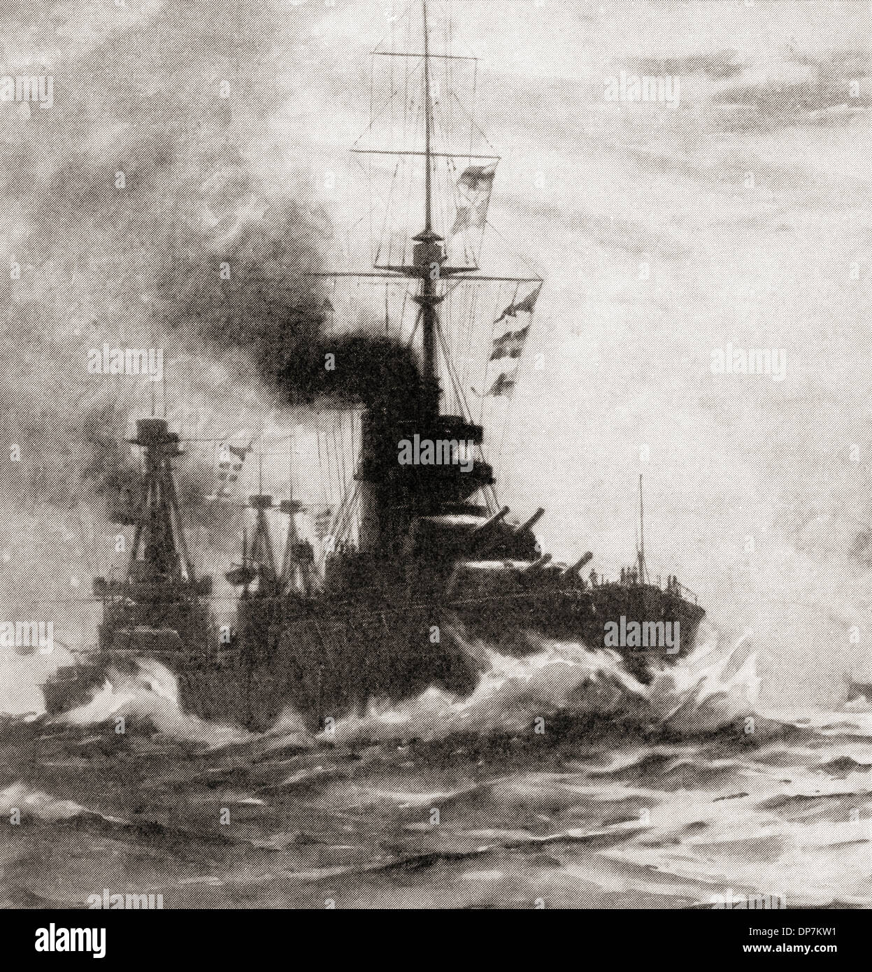 Il Dreadnought britannico HMS King George V durante la prima guerra mondiale. Dalla Guerra di un album illustrato Deluxe, pubblicato 1915. Foto Stock