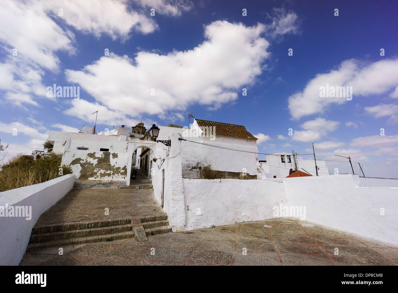 Bianche Città dell'Andalusia, Arcos de la Frontera, vista sul fiume Gaudalete e Arcos de la frontera Foto Stock