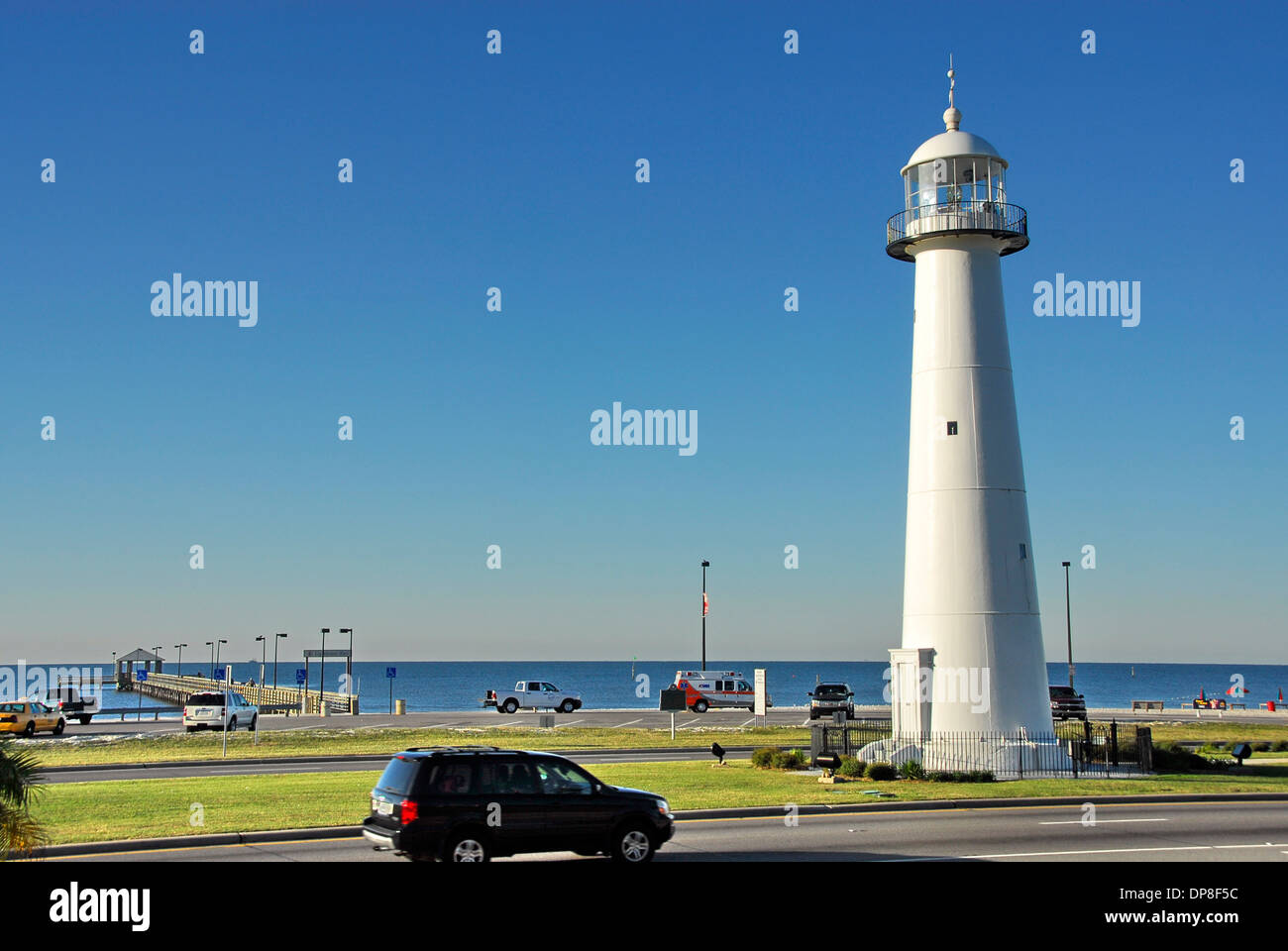 Biloxi Lighthouse davanti di Biloxi del Centro Visitatori, Biloxi Mississippi Foto Stock