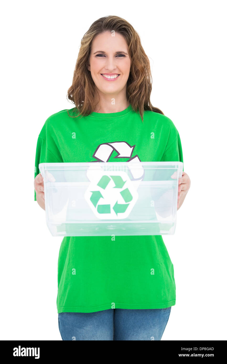 Attivista sorridente azienda casella di riciclaggio Foto Stock