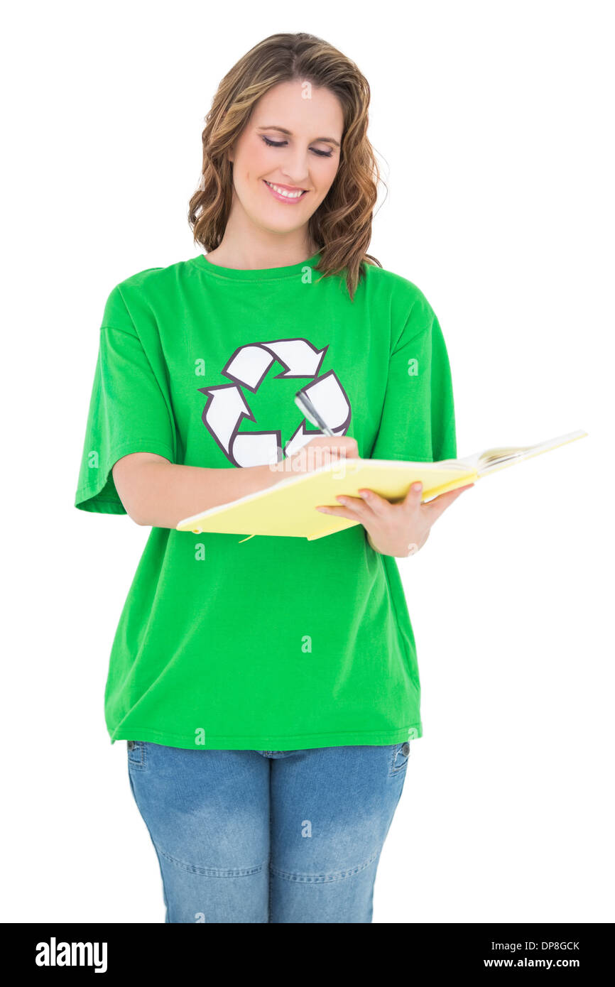 Felice attivista ambientale azienda notebook Foto Stock