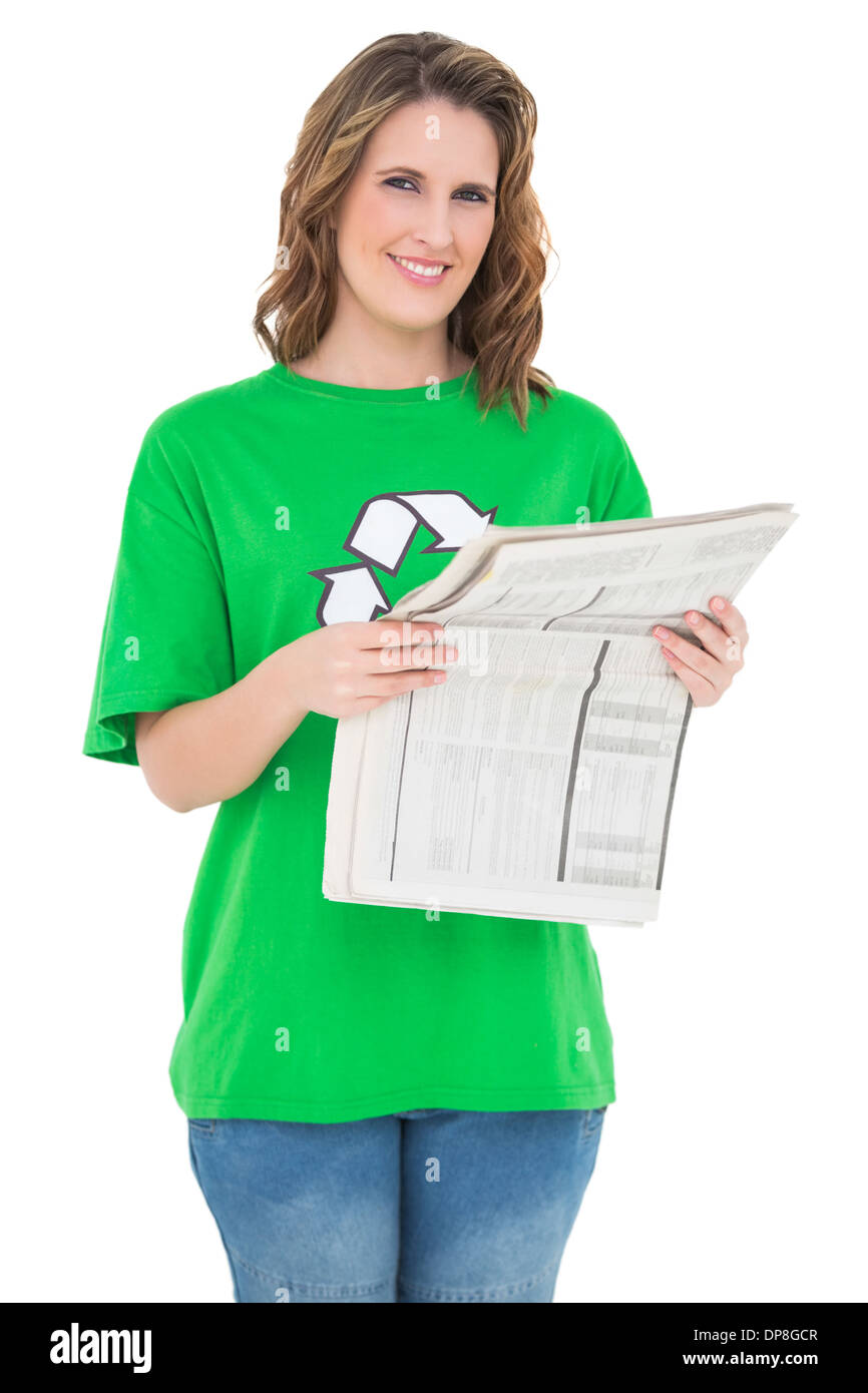 Sorridente attivista ambientale quotidiano di contenimento Foto Stock