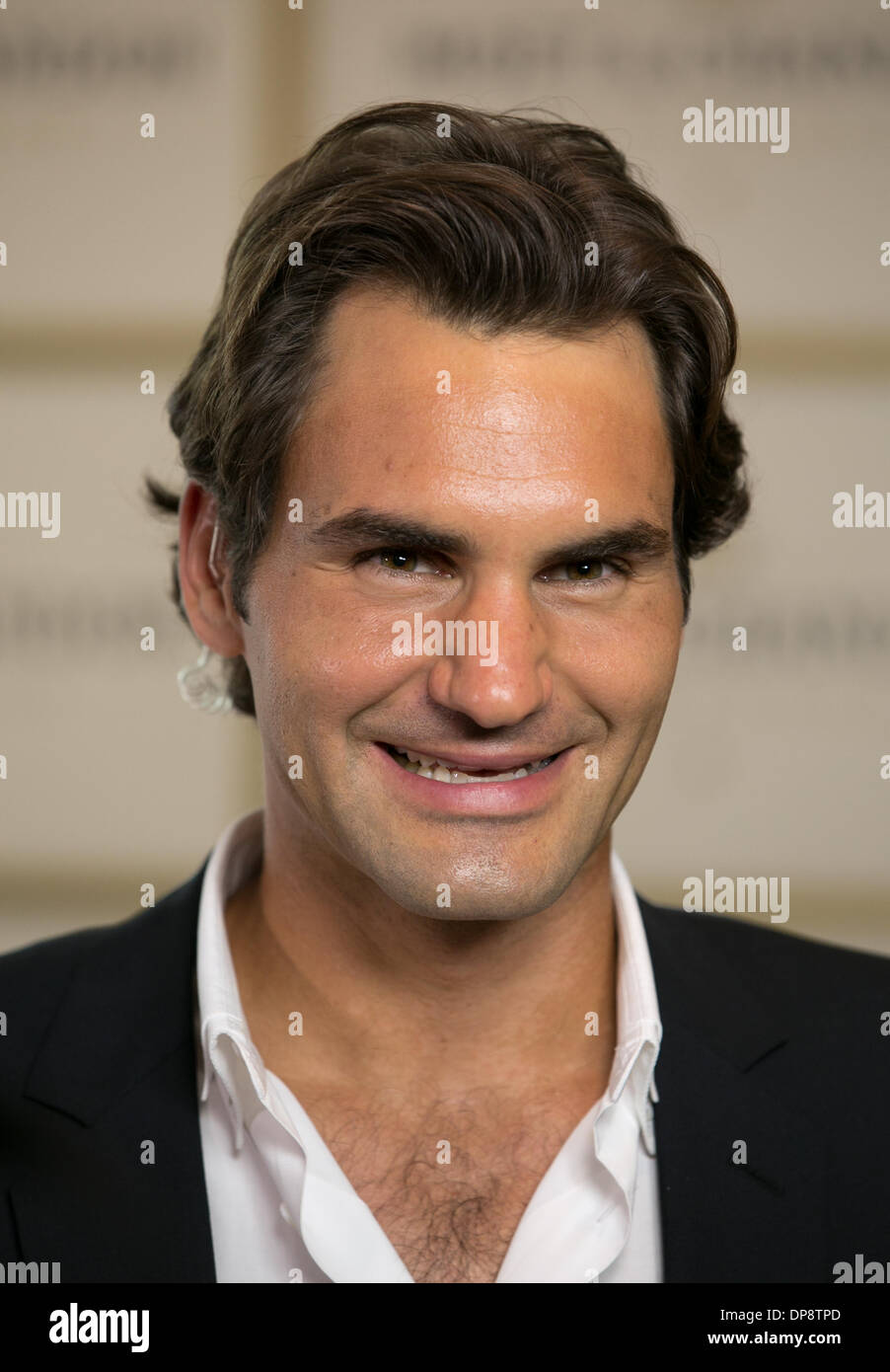 Roger Federer al Moet & Chandon evento, Melbourne, 9 gennaio 2014. Foto Stock
