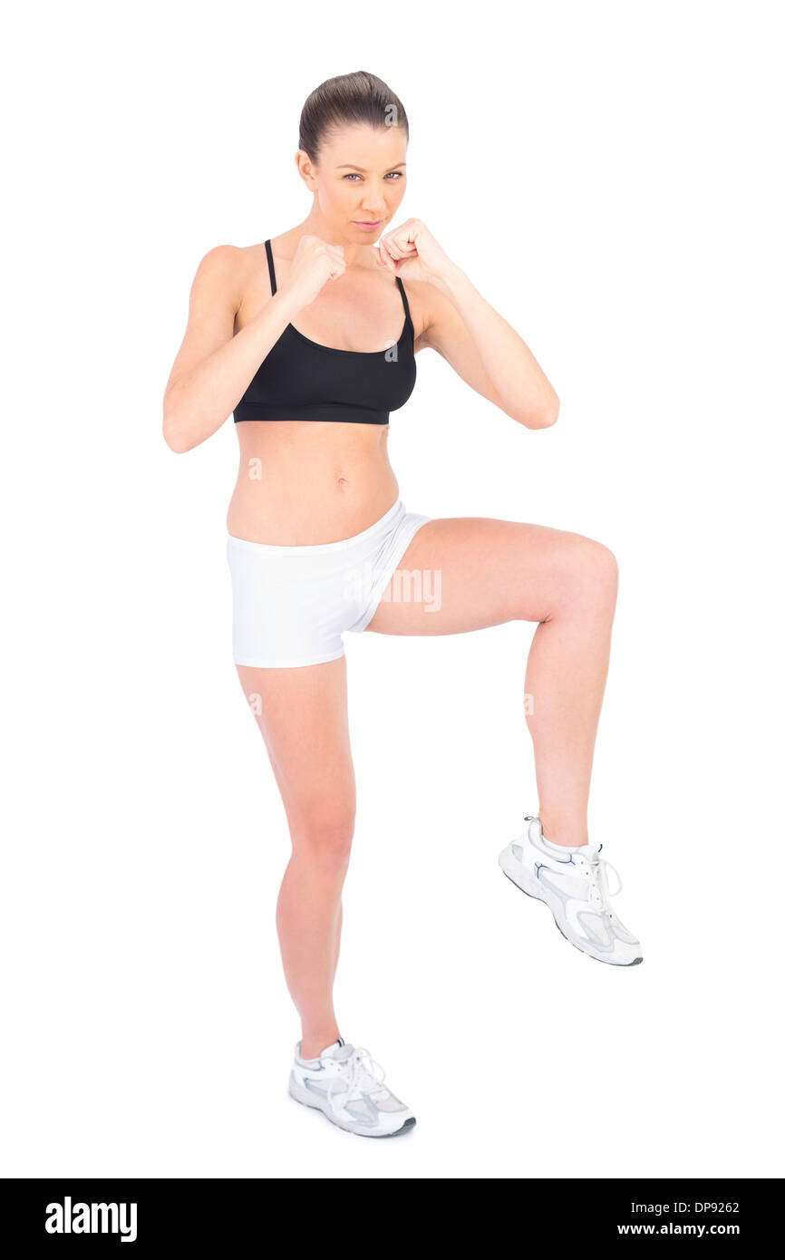 Grave donna nella boxe Abbigliamento sportivo Foto Stock