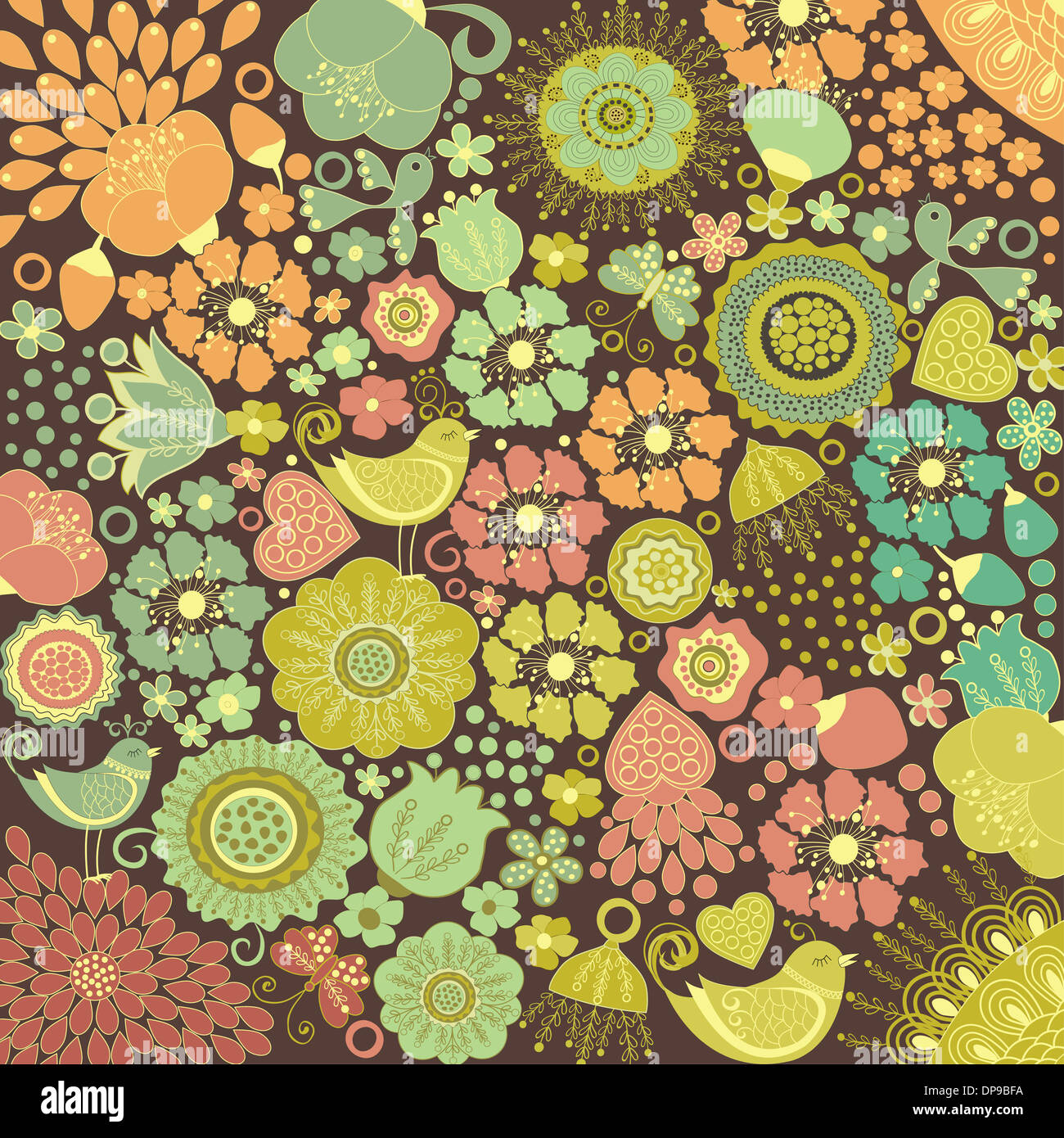 Floral pattern colorati su sfondo marrone Foto Stock