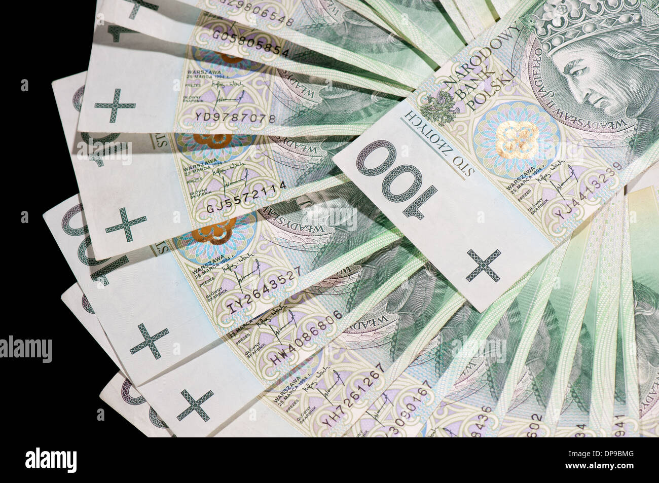 Fan di centinaia di zloty polacco banconote Foto Stock