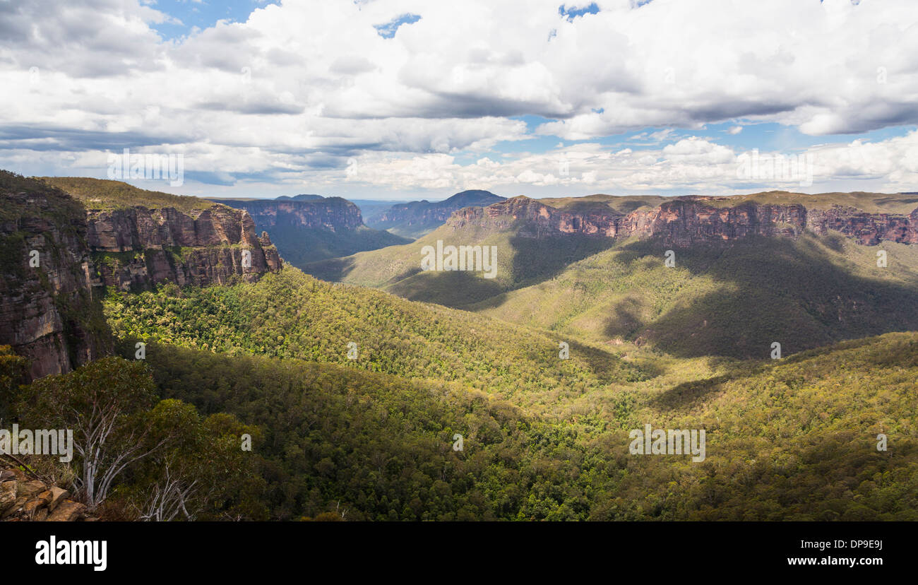 Grose Valley da Govetts Leap belvedere nelle Blue Mountains National Park, New South Wales, Australia Foto Stock