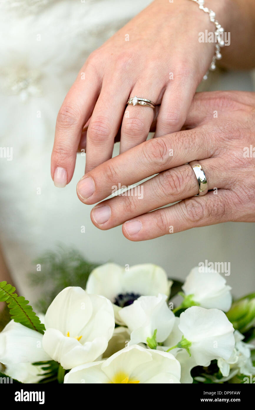 Nozze, giovane, unione, anelli, mani,tradizione, matrimonio Foto Stock