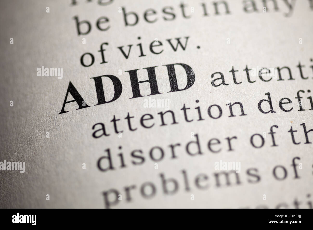 Fake Dizionario, definizione del dizionario della parola ADHD. Disturbo da deficit di attenzione e iperattività Foto Stock