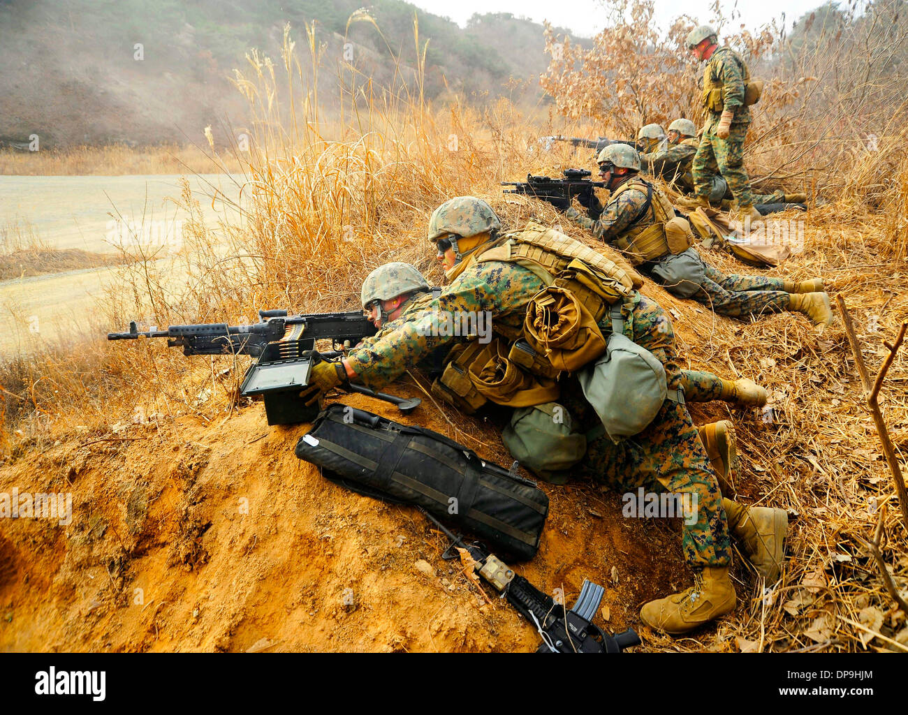 Marines assegnato a seconda del plotone, flotta anti-terrorismo Security Team Azienda pacifico, condotta dal vivo un esercizio di fuoco Foto Stock
