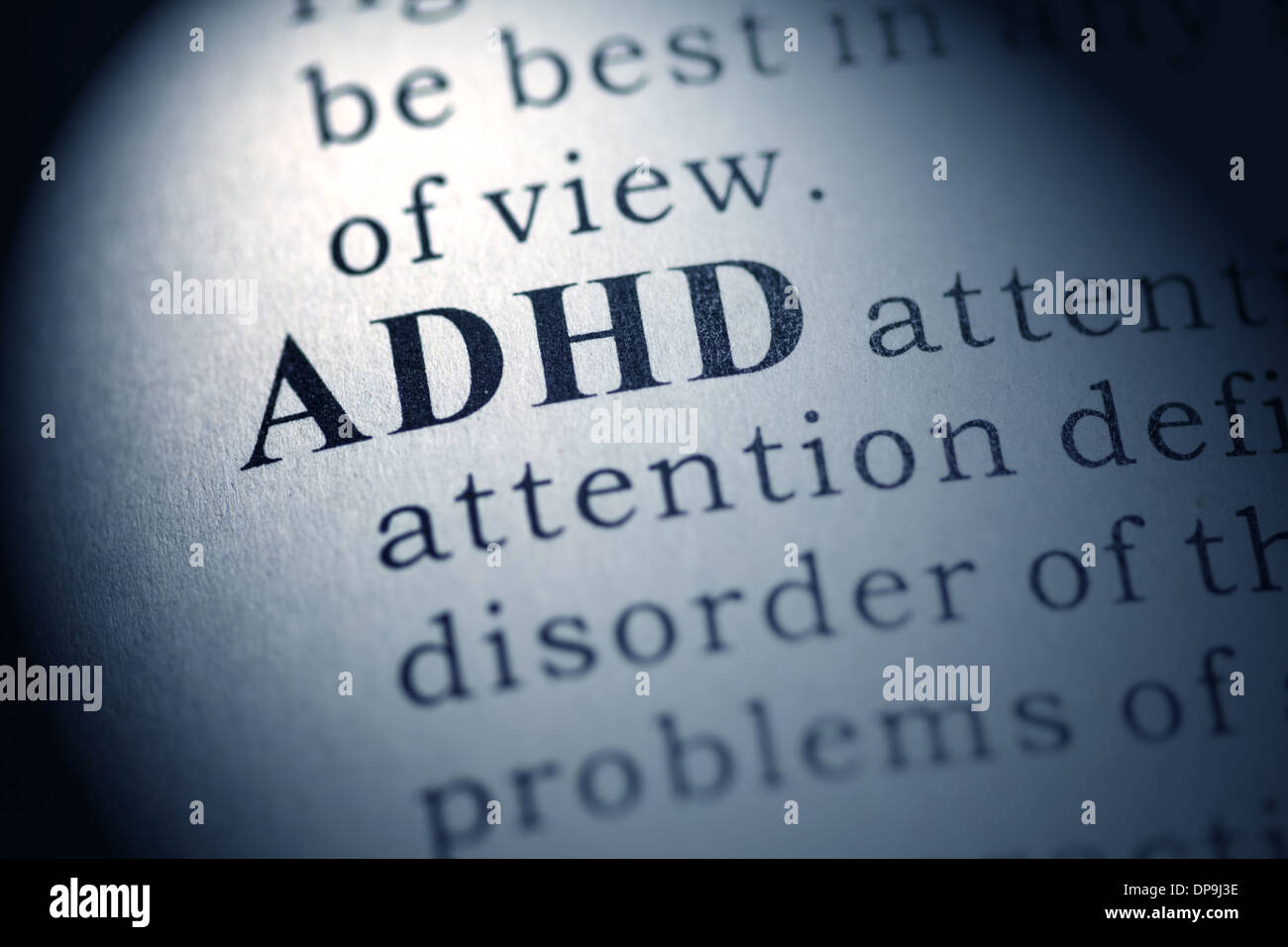 Fake Dizionario, definizione del dizionario della parola ADHD. Disturbo da deficit di attenzione e iperattività Foto Stock