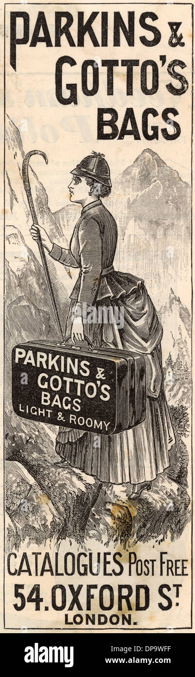 Pubblicità per bagaglio Parkins 1888 Foto Stock