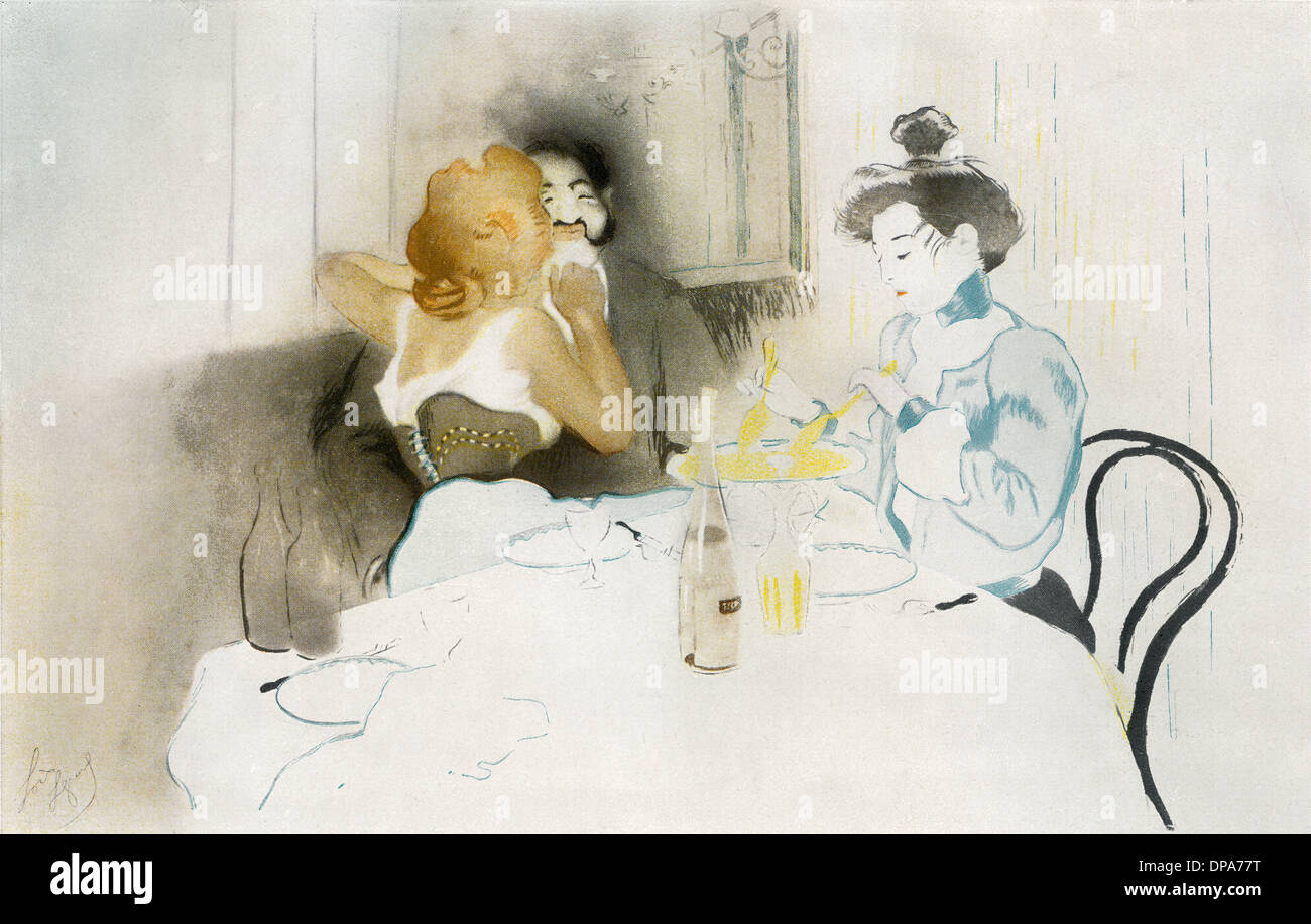 Le figure seduti in un caffè, dopo Louis Legrand, xix secolo. Foto Stock