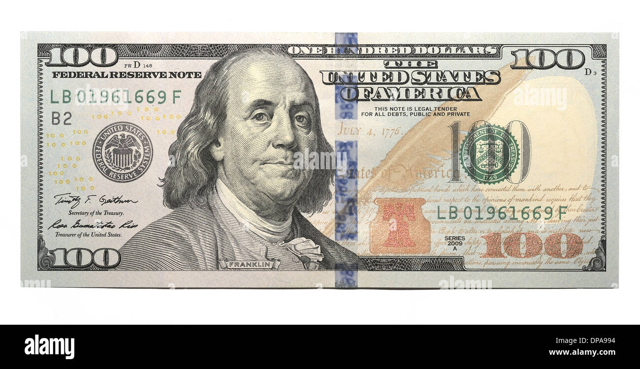 Nuovo 100 U.S. dollar banconota Foto Stock