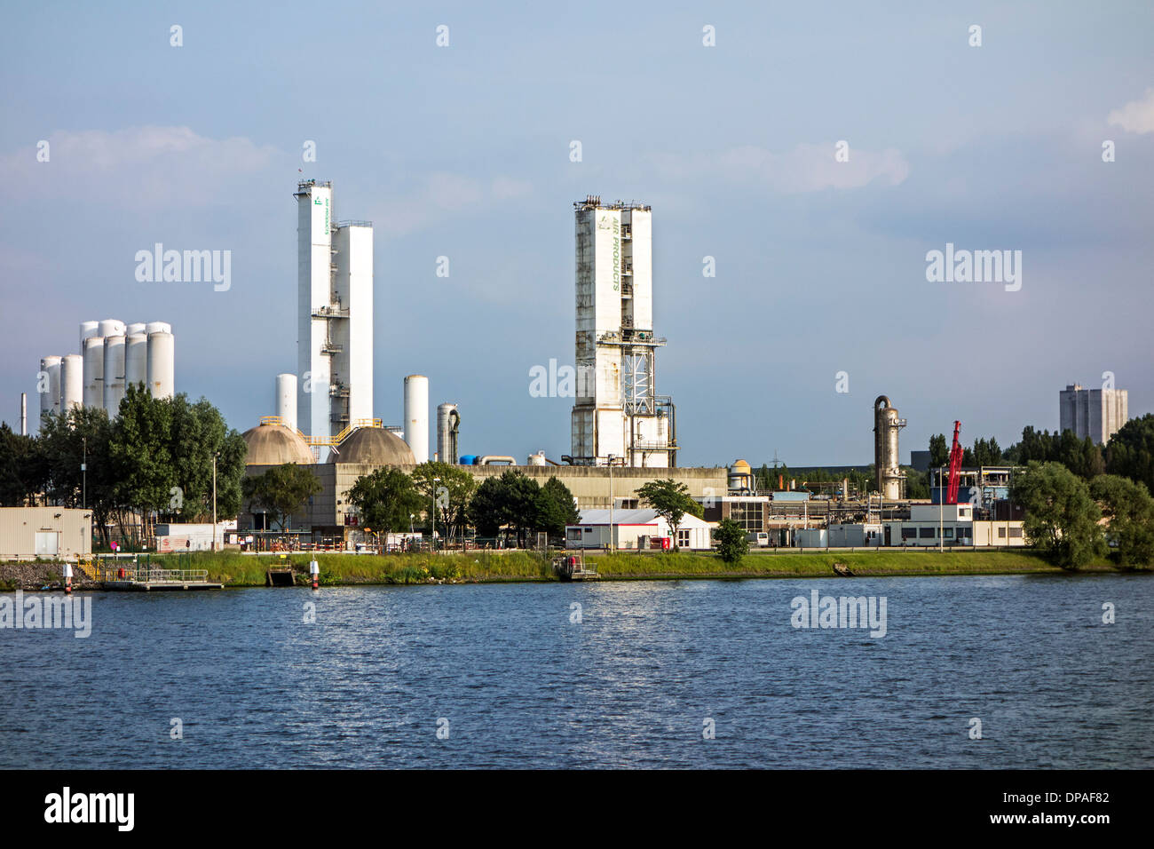 Air Products, fornitore di gas industriali come ossigeno, azoto, argon nel porto di Gand, Fiandre Orientali, Belgio Foto Stock