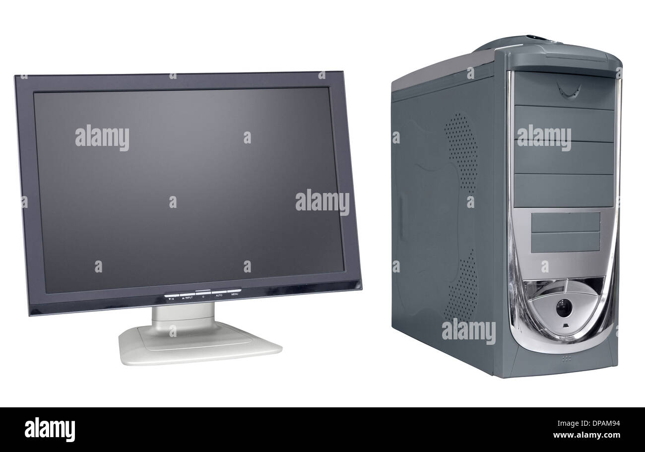 Il computer e il monitor isolati su sfondo bianco Foto Stock