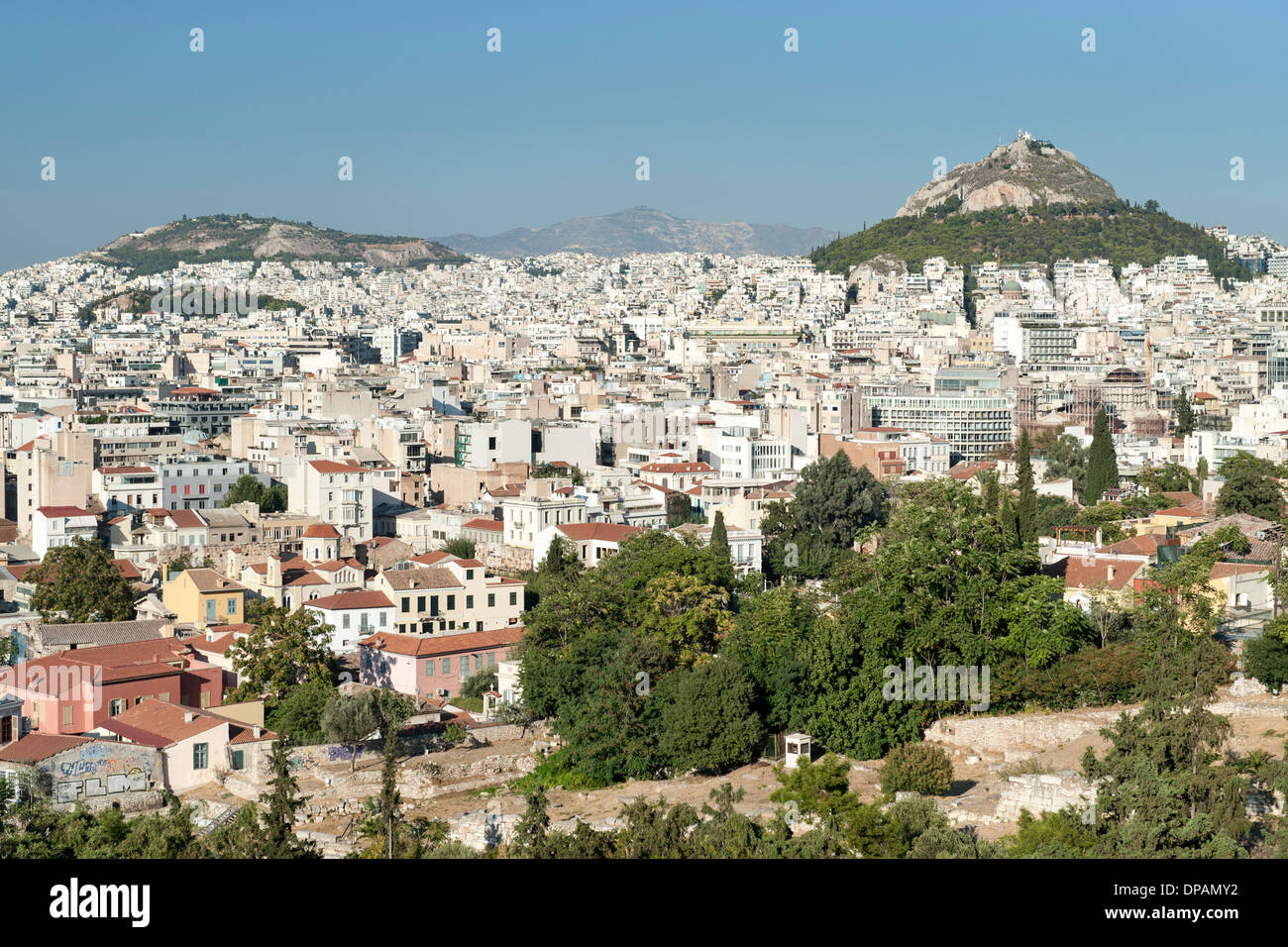 Vista su tutta Atene, capitale della Grecia. Foto Stock