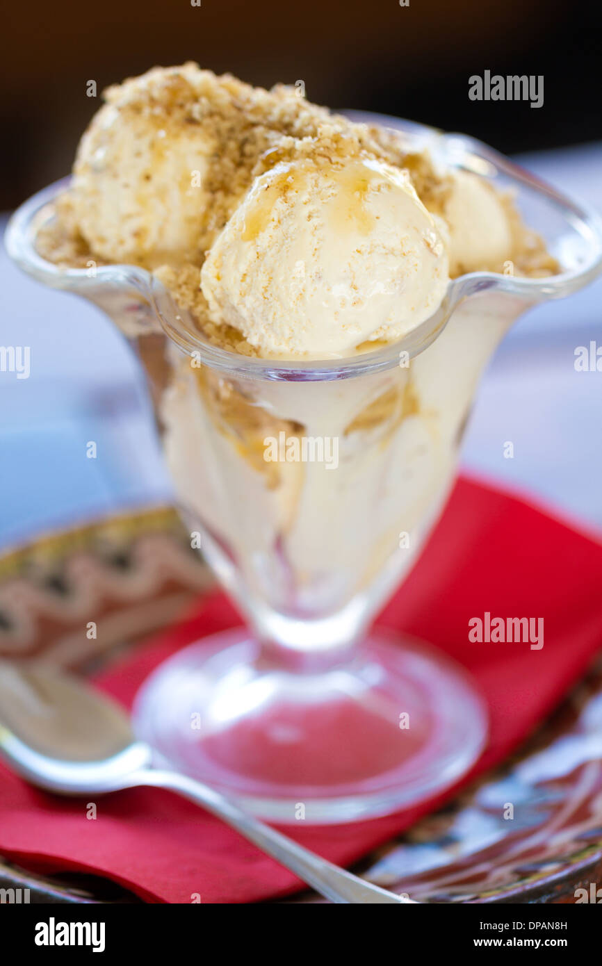 Delizioso gelato alla vaniglia sparare con breve DOF Foto Stock