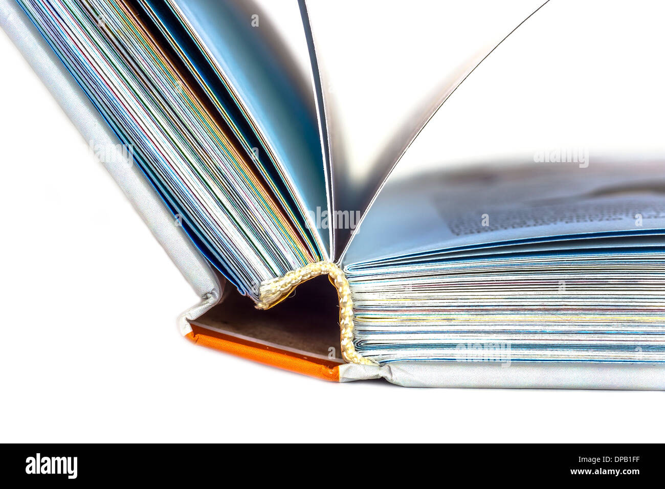 Dettaglio di un libro aperto colonna vertebrale Foto Stock