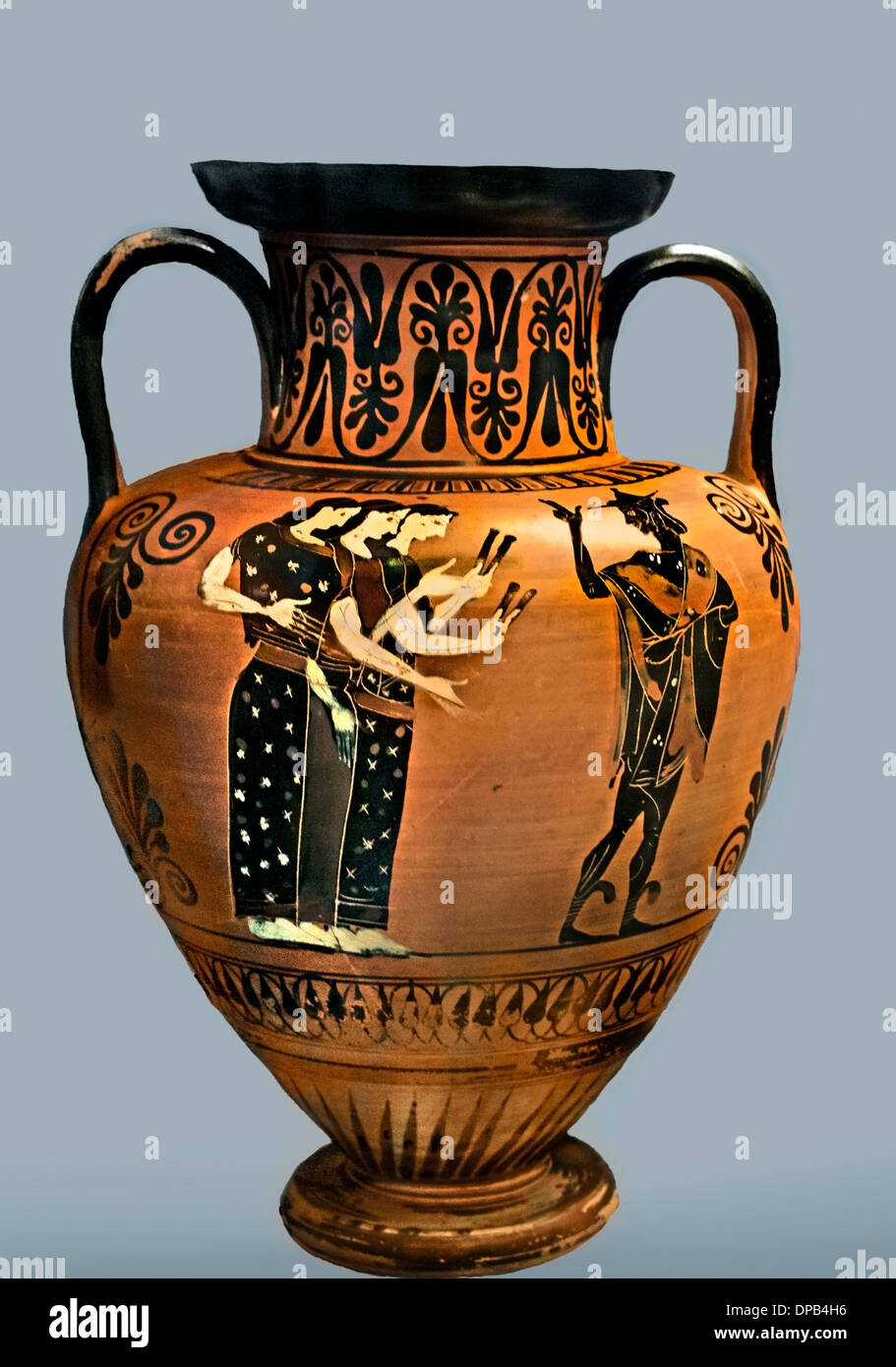 Dio della natura 520 A.C. Anfora attica Aries scambiatore mostra Hermes come protettore delle mandrie Attica Grecia greco Foto Stock